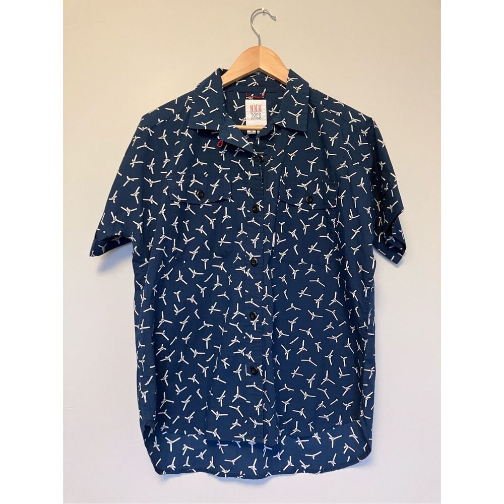 REVOLVE TOPO DESIGNS Blue and White Maximalist Cotton Button Down Size S